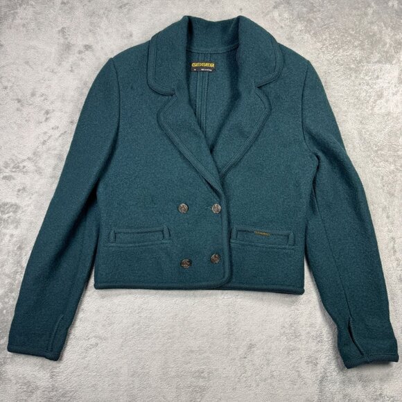 Vintage GEIGER Austria Womens Wool Double Breasted Blazer Jacket Green Size 38 - Picture 1 of 10